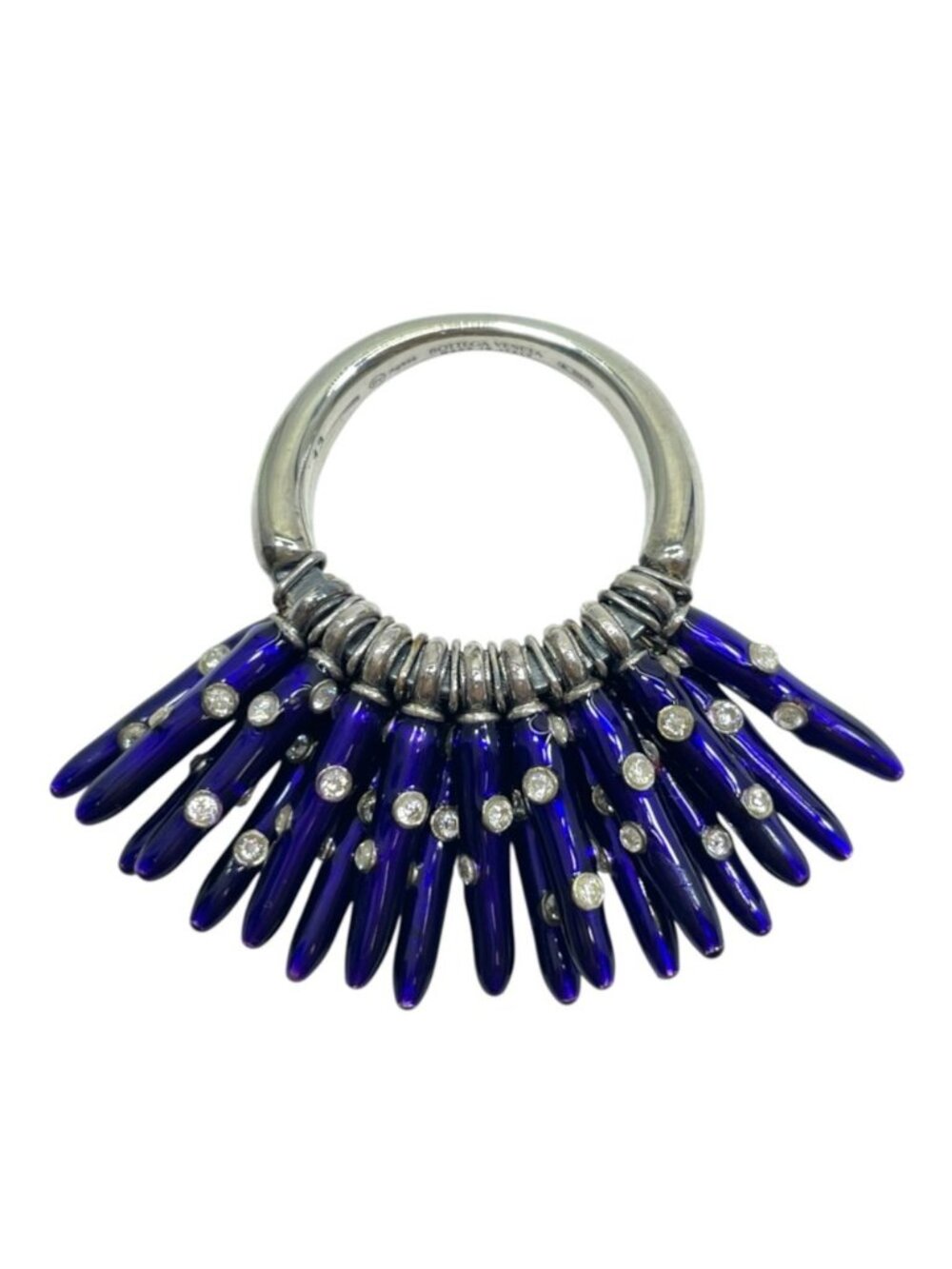 Bottega Veneta Ring Fringe Motif Metal Enamel Rhinestone Silver Blue